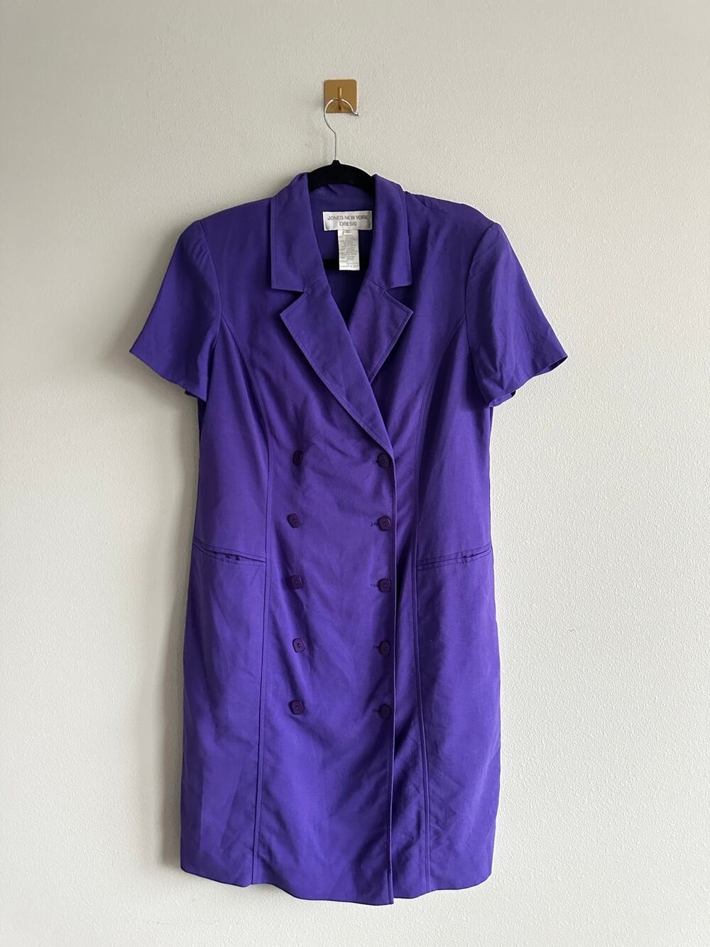 Vintage 90s Jones New York Silk Linen Dress Purple Double Breasted Size 10
